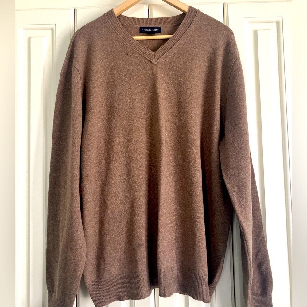 Vintage Banana Republic Lambswool Cashmere V Neck‎ Long Sleeved Sweater Brown XL